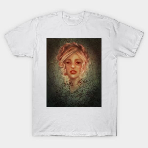 Pink Hair Spring Goddess Persephone Fairy Manga Style Lowbrow Portrait T-Shirt by penandbea